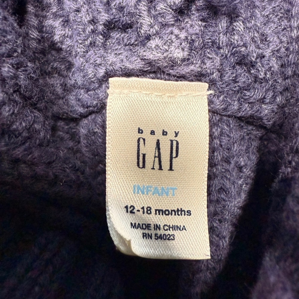 Baby Gap Infant Cable Knit Hooded Cardigan Sweater Navy 12-18 Months Cotton - Picture 4 of 7
